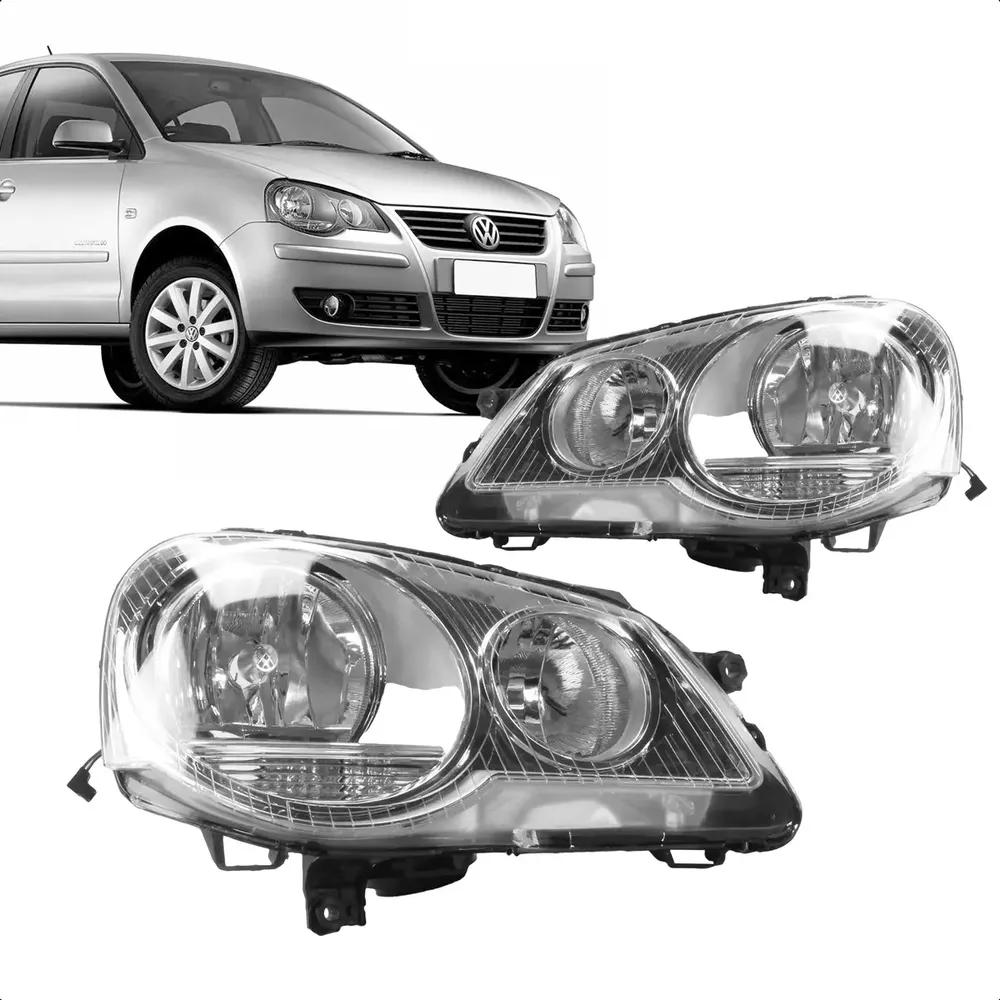 Par de faróis cromados do Volkswagen Polo 2007 a 2014