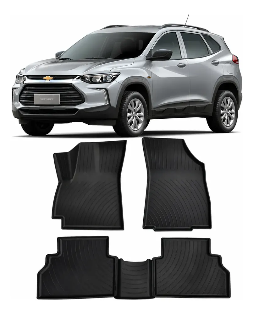 Kit 5 peças de tapete bandeja de borracha com borda elevada para Chevrolet Tracker Turbo AT 2021 a 2026